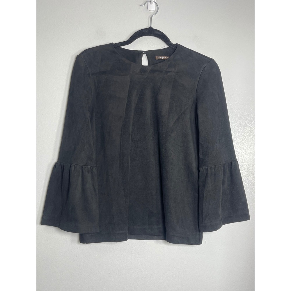 J.McLAUGHLIN Keaton Faux Suede Bell Sleeve Top Black‎ XS Blouse Career Modern